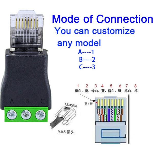 RJ45 Male to RS485 3 Pin Screw Terminal Adapter Connector Splitter