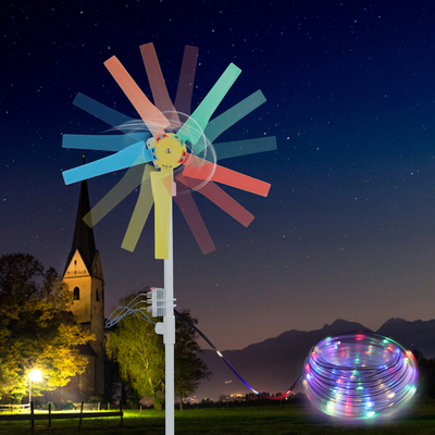 Yard Garden Rainbow Windmills Wind Turbine Spinner Power Generator with Led Night Light Strip 10M