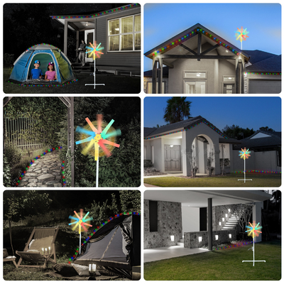 Yard Garden Rainbow Windmills Wind Turbine Spinner Power Generator with Led Night Light Strip 10M