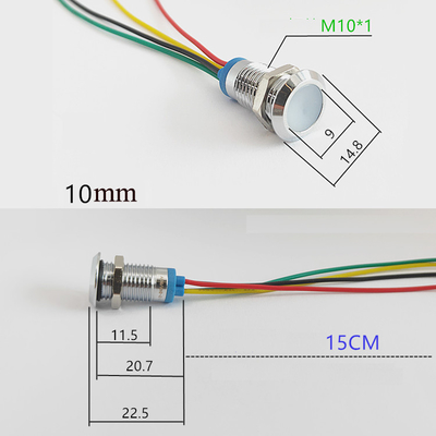 RGB Three Color Led Indicator Light Waterproof Signal Pilot Lamp With Cable Connectors 12-24V