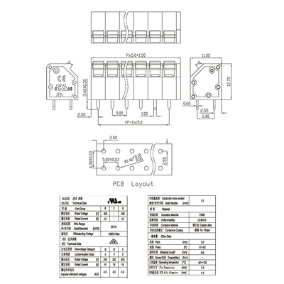 5.0mm PCB Terminal Blocks Spring Clamp Connectors Single Row Dual Row 736HH 736H 736L-5.0