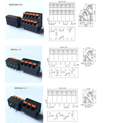 5.0mm PCB Terminal Blocks Spring Clamp Connectors Single Row Dual Row 736HH 736H 736L-5.0