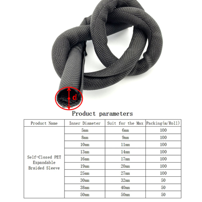 Colored Self Closing Braided Cable Sleeve PET Self-Closed Insulated Wire Cable Wrap Tube