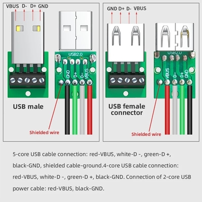 Metal Case USB Male or Female Jack  to 5-pin Screw Terminal Blocks Connector Adapter