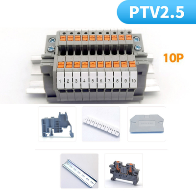 PTV 2.5 Side Entry Push-in Connection Spring Clamp DIN Rail Terminal Blocks Kit Set 24A 800V