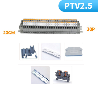 PTV 2.5 Side Entry Push-in Connection Spring Clamp DIN Rail Terminal Blocks Kit Set 24A 800V