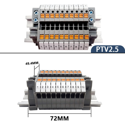 PTV 2.5 Side Entry Push-in Connection Spring Clamp DIN Rail Terminal Blocks Kit Set 24A 800V