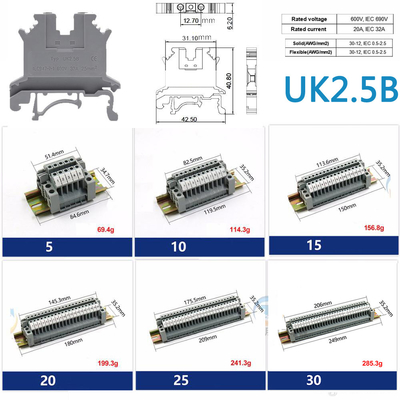 IP65 Waterproof Cable Junction Box 80*130*70mm with UK2.5B Din Rail Terminal Blocks 1 in 3 out