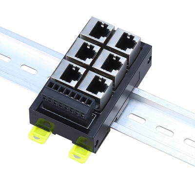 Black RJ45 Female Jack 8P8C 6 Port Hub to 8 Pin Screw Terminal Block Adapter for Servo Application