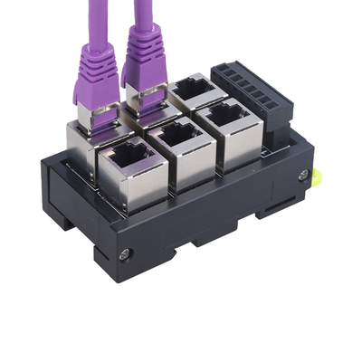 Black RJ45 Female Jack 8P8C 6 Port Hub to 8 Pin Screw Terminal Block Adapter for Servo Application