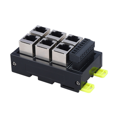 Black RJ45 Female Jack 8P8C 6 Port Hub to 8 Pin Screw Terminal Block Adapter for Servo Application