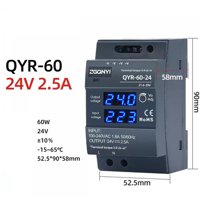 60W 12V 24V Din Rail Power AC-DC Digital Display Adjustable Switch Power Supply for LED Light Strip