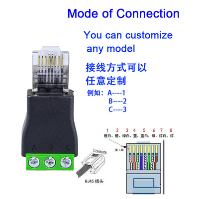 RJ45 Male to RS485 3 Pin Screw Terminal Adapter Connector Splitter
