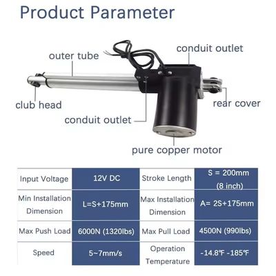12V Linear Actuator 6000N 50mm150mm 200mm 300mm 400mm 500mm Stroke Linear Drive Electric Motor Linear Motor
