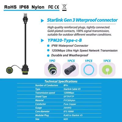 250 mm Starlink Ethernet Adapter Gen 3 Mini, Starlink Extension Cable to RJ45 Coupler
