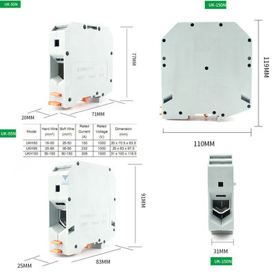 UKH-150 UK Series DIN Rail Screw Clamp Terminal Blocks