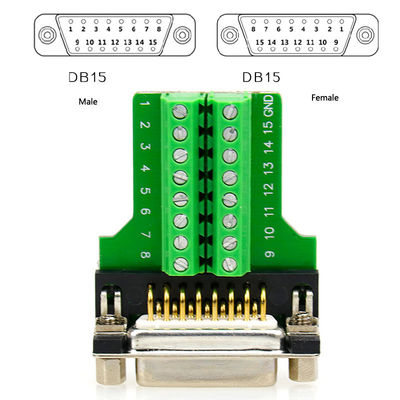DB15 D Sub 15 Pin Dual Row Connectors to Terminal Blocks Adapter with housing