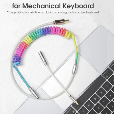 Mechanical Keyboard Cable Coiled Audio Connector Coupling USB Type-C Rainbow Cable