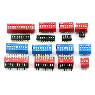 2.54mm Pitch Slide DIP Switch 1 2 3 4 5 6 8 9 10 Positions PCB Mount Double Row Red Blue Black