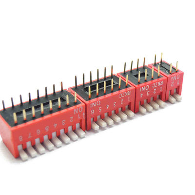 2.54mm Pitch Slide DIP Switch 1 2 3 4 5 6 8 9 10 Positions PCB Mount Double Row Red Blue Black