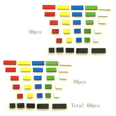 62pcs Colored 2.54mm Single Row Straight Pin Header Female Socket PCB Board Connectors