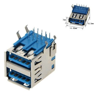 Single or Dual Port USB 3.0 Type A Female Socket Jack PCB Board Connector For Laptop Notebook Computer