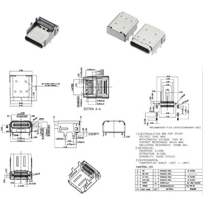 Dual Layer Shell Extra High 24P USB 3.1 Type C Receptacle 24-pin Female Jack Charging Port