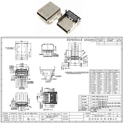 Dual Layer Shell Extra High 24P USB 3.1 Type C Receptacle 24-pin Female Jack Charging Port