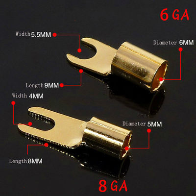 Audio Crimp Spade Terminal Gold Plated 0GA/ 2GA /4GA /6GA /8GA / 10GA