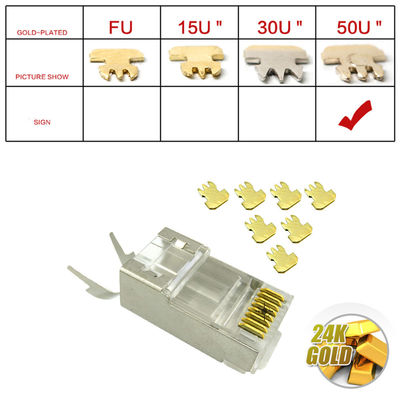 RJ45 Modular PLugs Cat7 Shielded Connectors 8P8C Two-piece Design 50u Gold Plated