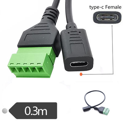 Type-C 3.1 USB Female Male Jack To 5-pin Screw Terminals Adapter Expansion Cable 30cm