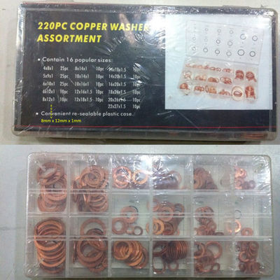 220pcs 16 Sizes Metric Copper Flat Ring Washer Gaskets Assortment Set Kit IMPA813080
