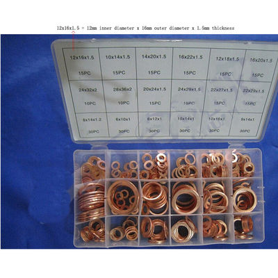 350pcs 18 Sizes Metric Copper Flat Ring Washer Gaskets Assortment Set Kit IMPA813080