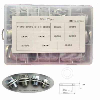 260pcs 13 Sizes Metric Aluminum Flat Ring Oil Drain Plug Washers Gaskets Assortment Kit