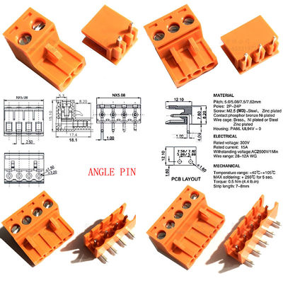 Orange 5.08mm Spacing PCB Pluggable Screw Terminal Blocks Plug + Pin Header Socket