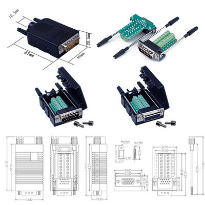 DB15 D Sub 15 Pin Dual Row Connectors to Terminal Blocks Adapter with housing