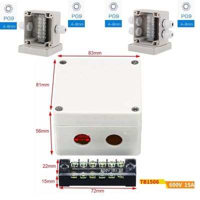 Lighting Cable Wiring Junction Box 83*81*56mm Electric Distribution Enclosure Waterproof with Connectors