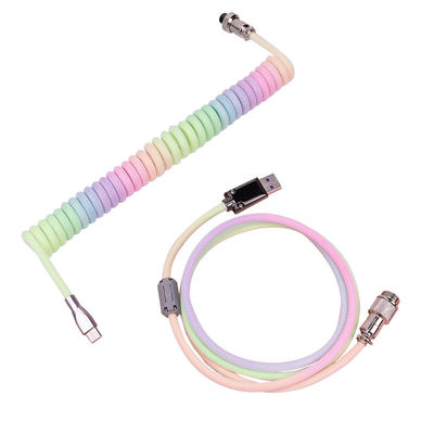 Mechanical Keyboard Cable Coiled Audio Connector Coupling USB Type-C Rainbow Cable