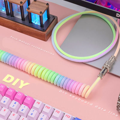 Mechanical Keyboard Cable Coiled Audio Connector Coupling USB Type-C Rainbow Cable