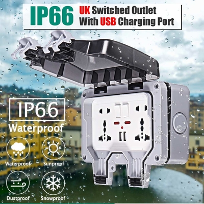 Wall Mounted Power Outlet Socket Outdoor Charging Poles Plastic Switch Box IP66 Wheatherproof