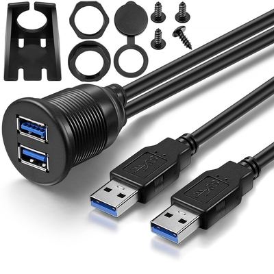 Car Dashboard Panel Flush Mount USB 3.0 Dual Port Dock Adapter Male to Female Extension Cable