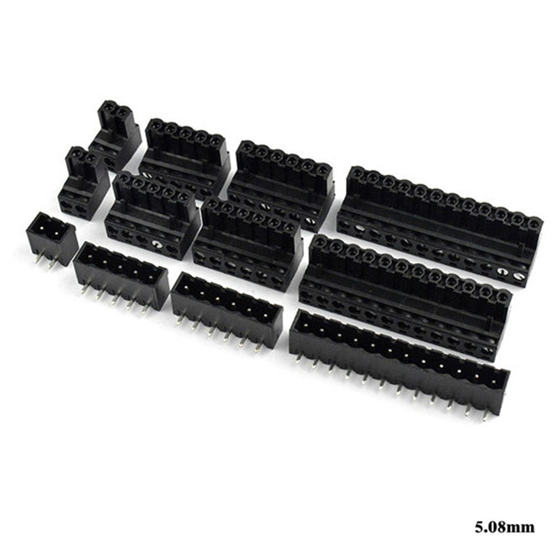 5.08mm Pitch PCB Pluggable Screw Terminal Blocks Plug + Right Angle Pin Header Black