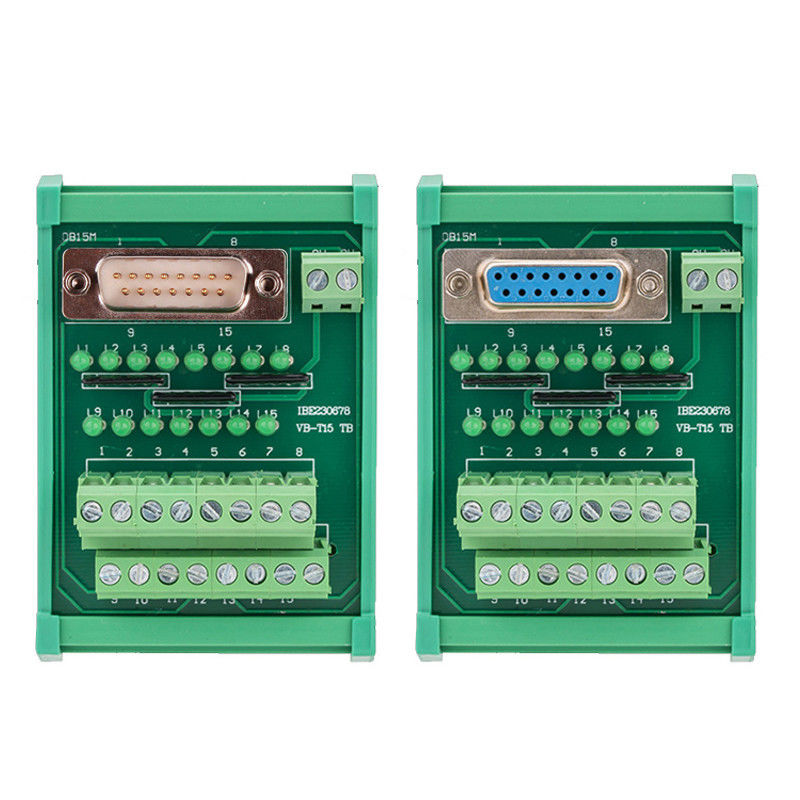 D Sub 15 Pin Single End DB15 Connectors Terminal Block Breakout Board DIN Rail Led Indicator
