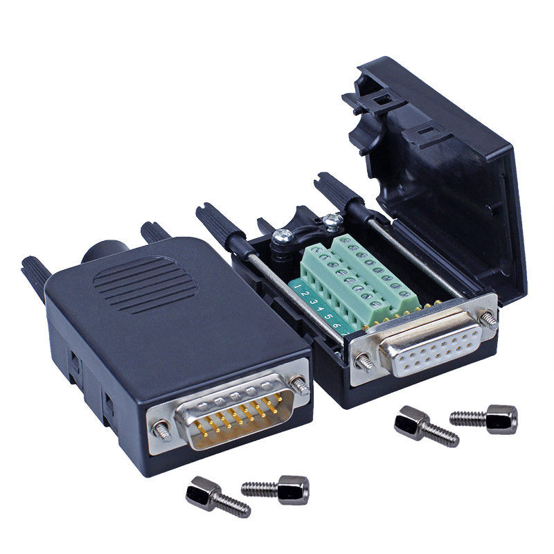 DB15 D Sub 15 Pin Dual Row Connectors to Terminal Blocks Adapter with housing
