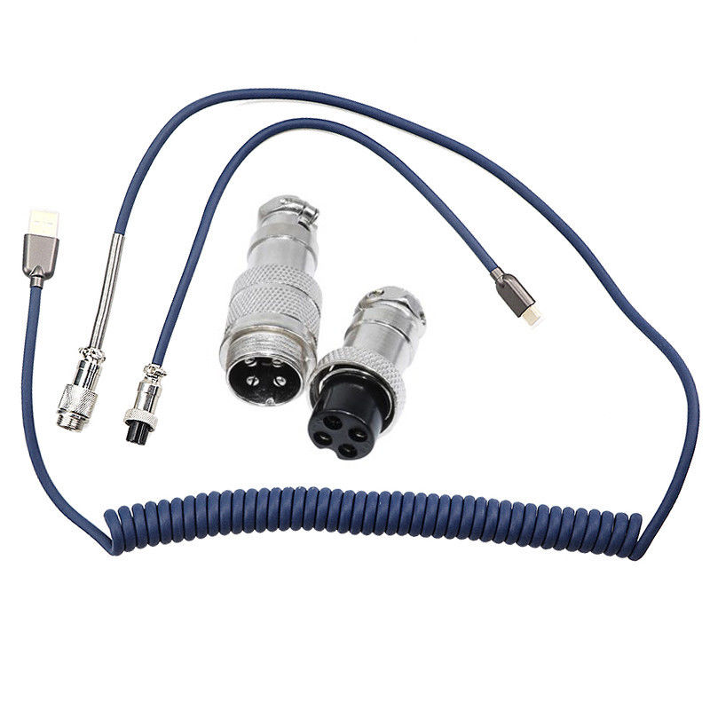 USB Type C Port Mechanical Keyboard Coiled Cable 4-pin GX12 Aviation Connector Coupled