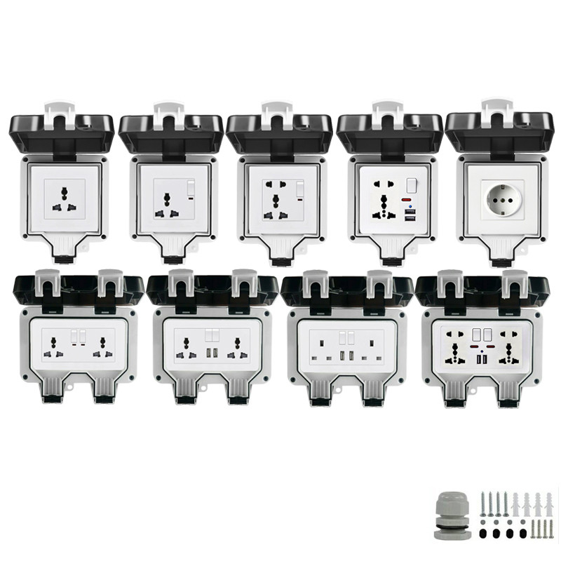 Wall Mounted Power Outlet Socket Outdoor Charging Poles Plastic Switch Box IP66 Wheatherproof